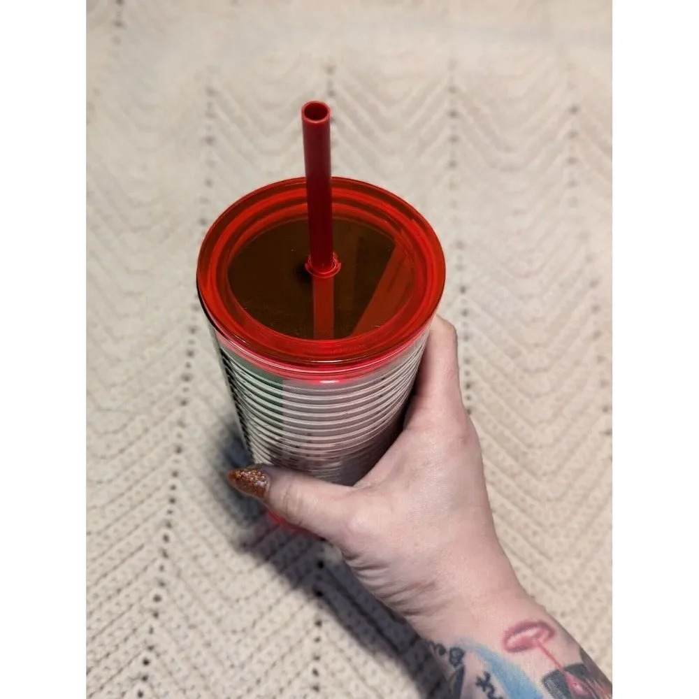 Starbucks Holiday 2021 Clear Ribbed & Green Glass 18 oz‎  Tumbler Cup NWT